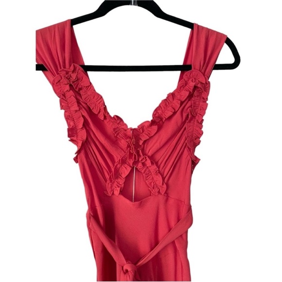 Doen Amoretta Maxi Dress Tigerlily Red V-Neck Ruffled Cut Out Size XXS NEW - Picture 10 of 16